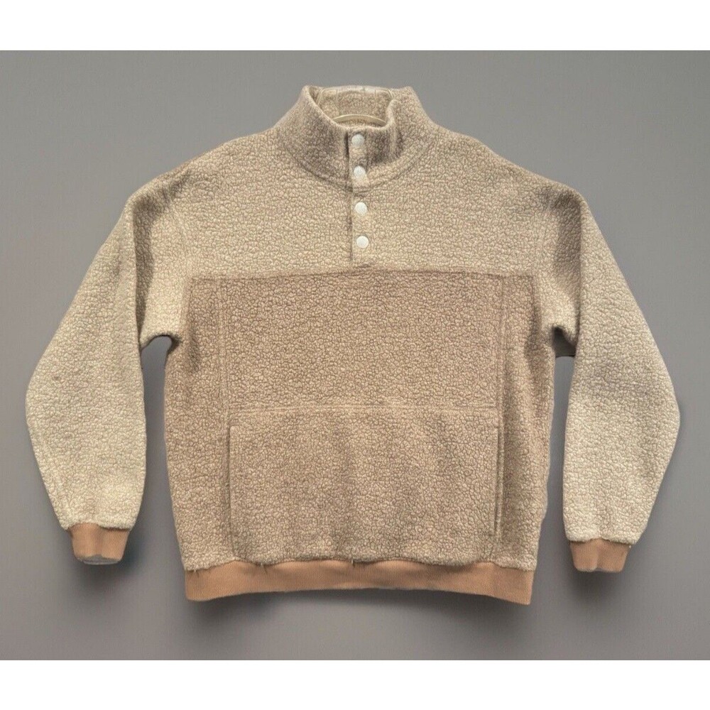 Outdoor Voices Mens Megafleece Wool Pullover Sweater Sz M Beige Snap Button